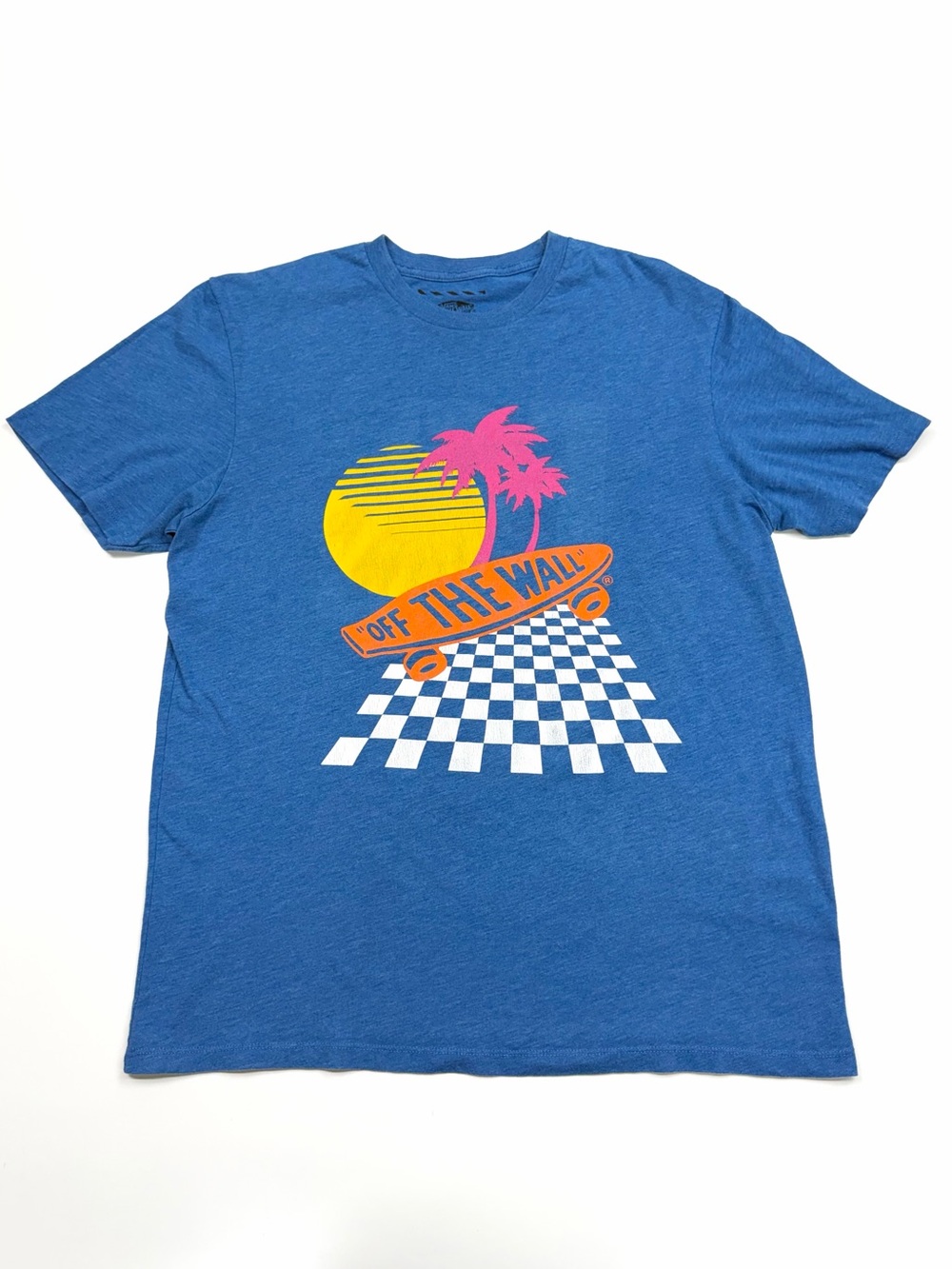 Vans Off The Wall Palm Tree Skateboard Graphic T-Shirt Blue Large
